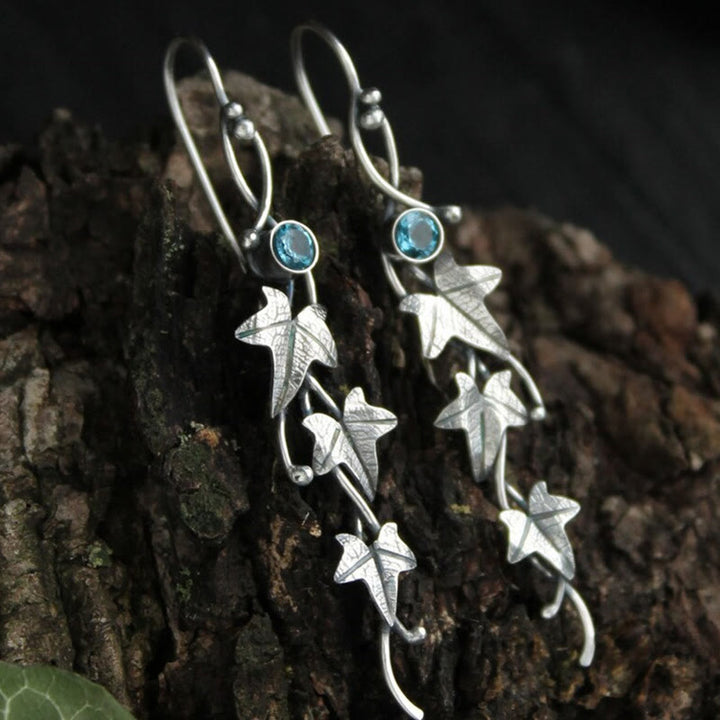 Olivenorma Genuine Gemstone Inlaid Vine Shaped Earrings - Aquamarine - image 0