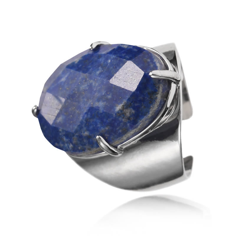 Olivenorma Faceted Natural Healing Stone Adjustable Ring - Sodalite - Silver Plated - image 17