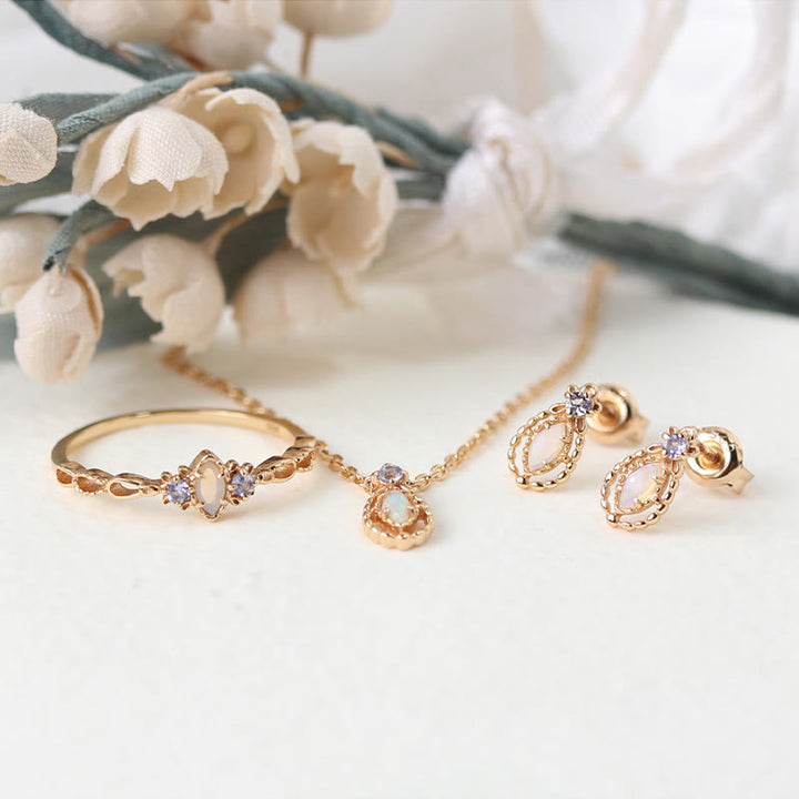Olivenorma Opal Necklace Ring Earrings Set Gemstone Jewelry Set - Ring+Earrings+Necklace Set - image 0