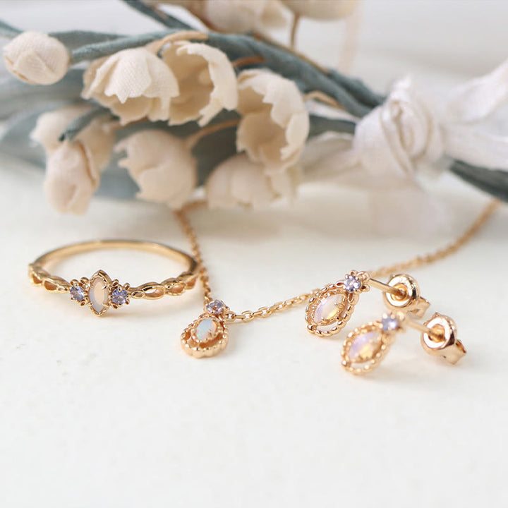 Olivenorma Opal Necklace Ring Earrings Set Gemstone Jewelry Set - image 17