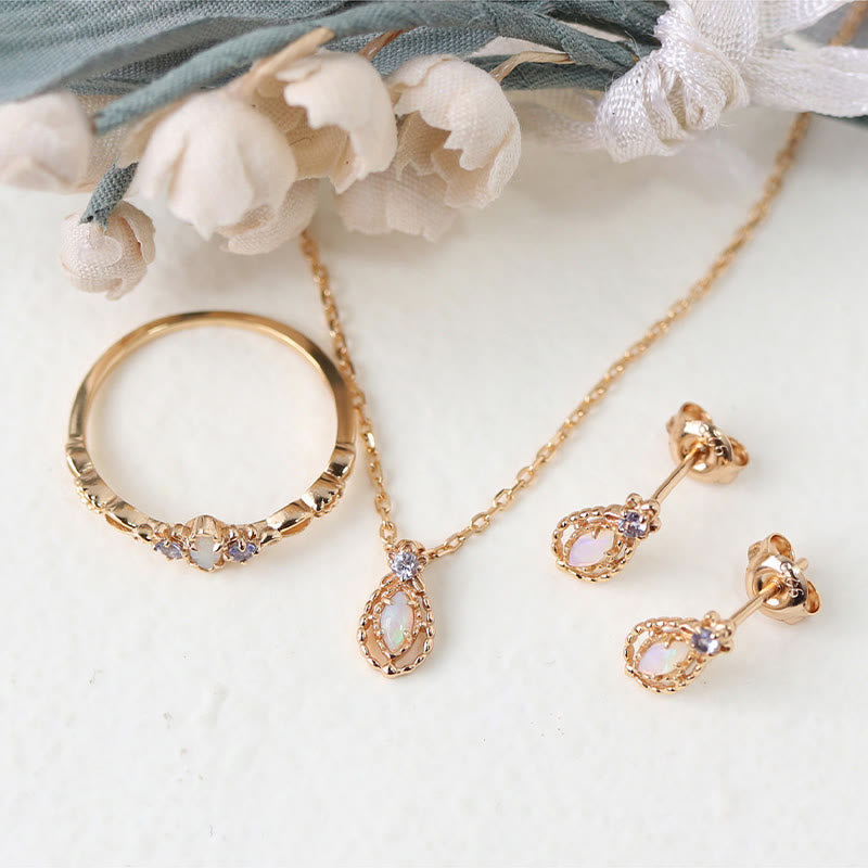 Olivenorma Opal Necklace Ring Earrings Set Gemstone Jewelry Set - image 18