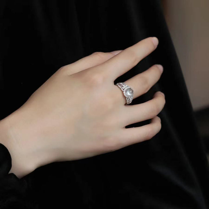 Olivenorma Elegant Gray Moonstone Inlaid Gemstone Solitaire Ring - image 2
