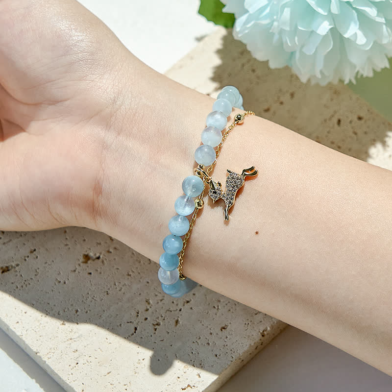Olivenorma Natural Aquamarine Beads Fawn Pendant Bracelet - image 1