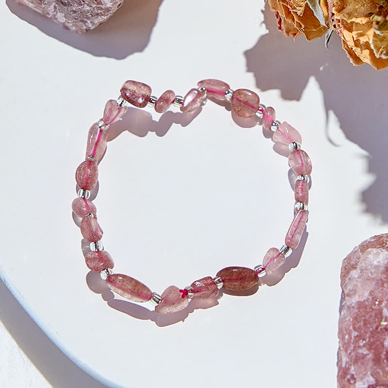Olivenorma Natural Strawberry Quartz Beaded Bracelet - image 2