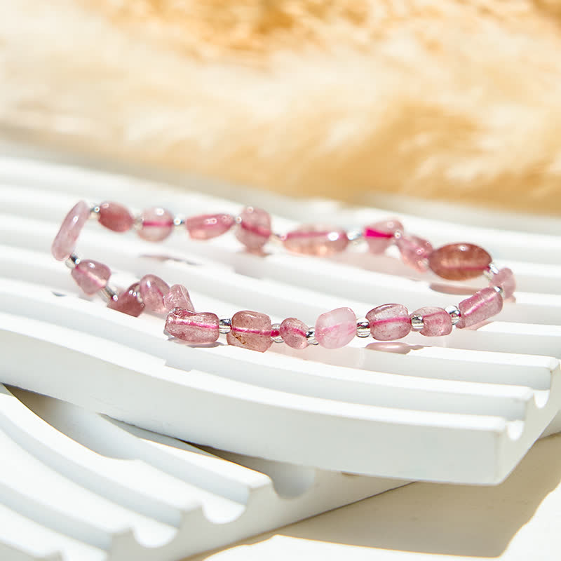 Olivenorma Natural Strawberry Quartz Beaded Bracelet - image 3