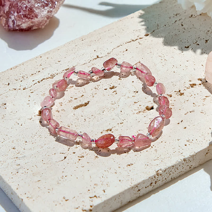 Olivenorma Natural Strawberry Quartz Beaded Bracelet - Strawberry Quartz - image 0