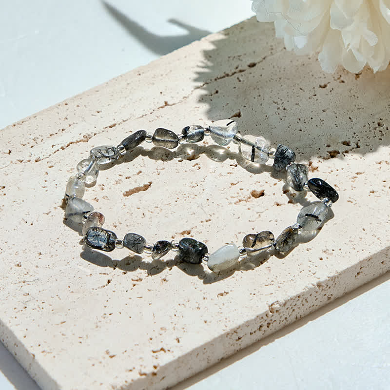 Olivenorma Natural Black Quartz Rutilated Beads Bracelet - Black Quartz Rutilated - image 0