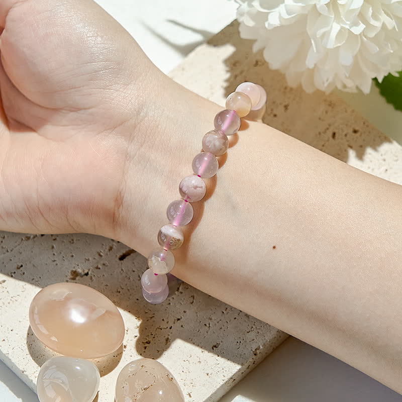 Olivenorma Natural Cherry Blossom Agate Beaded Bracelet - image 1