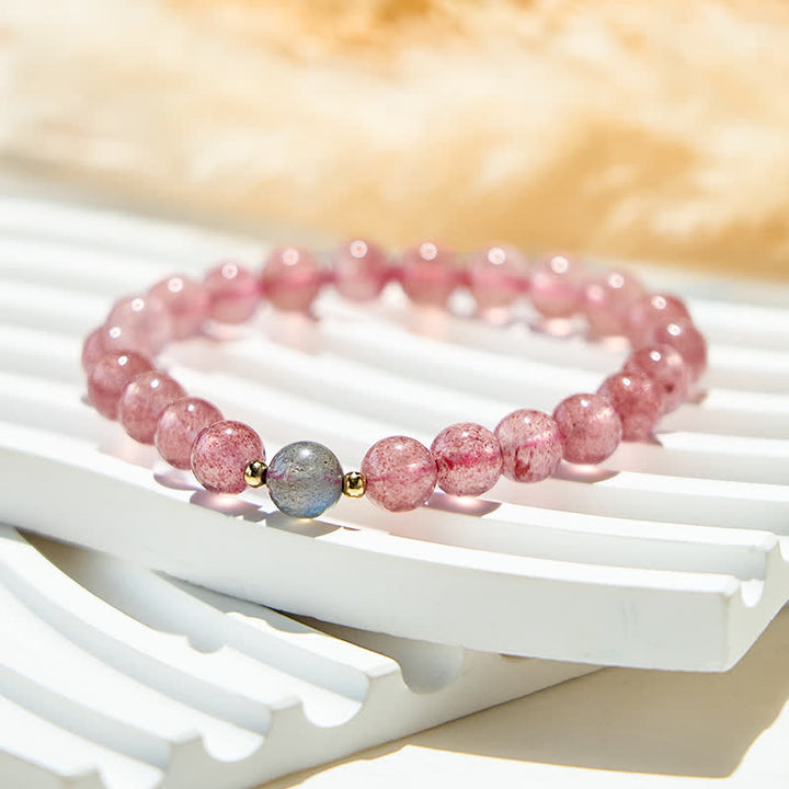 Olivenorma Natural Strawberry Quartz Labradorite Beads Bracelet - image 3