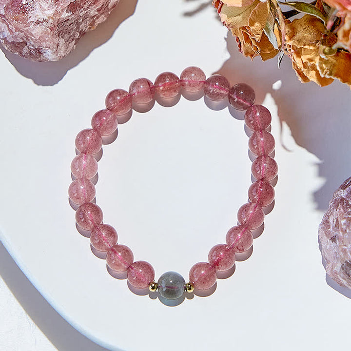 Olivenorma Natural Strawberry Quartz Labradorite Beads Bracelet - image 2