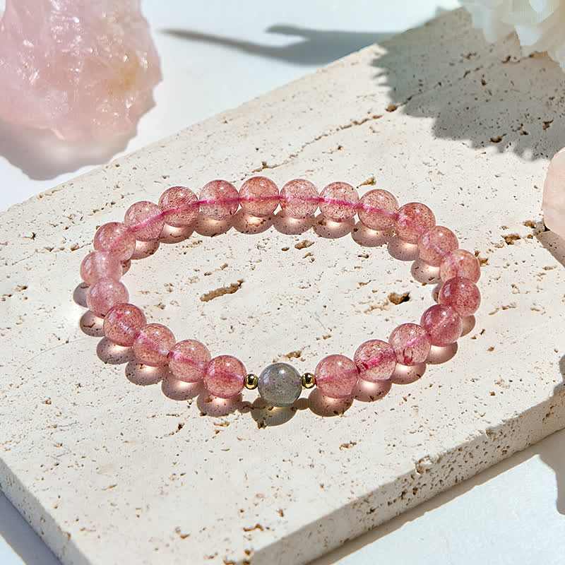 Olivenorma Natural Strawberry Quartz Labradorite Beads Bracelet - 8mm - image 0