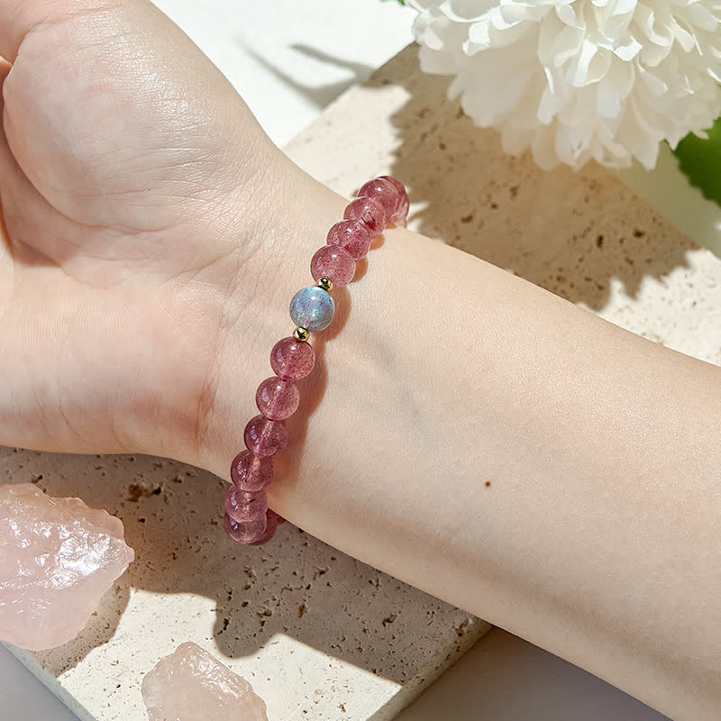 Olivenorma Natural Strawberry Quartz Labradorite Beads Bracelet - image 1
