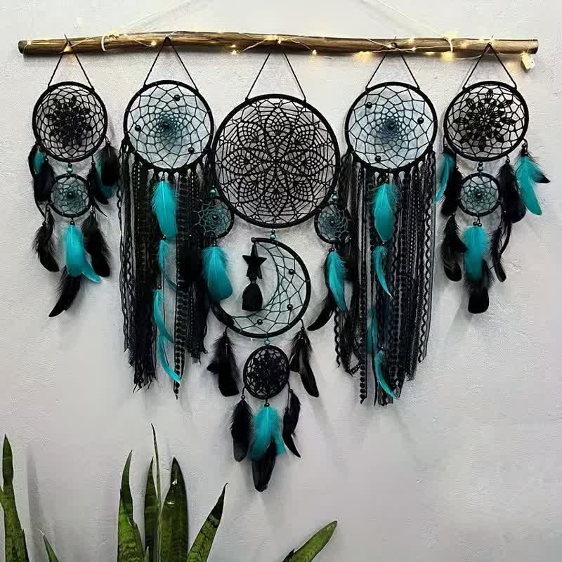 Olivenorma Set Of 5 Feather Moon And Stars Dream Catcher - Blue - image 8