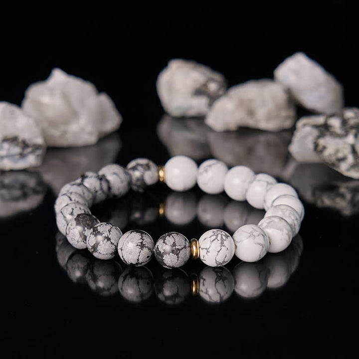 Olivenorma White Turquoise Snowflake Obsidian Beads Bracelet - image 3