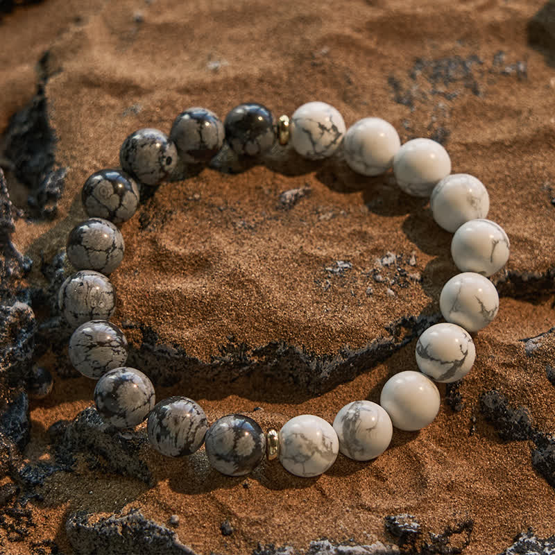 Olivenorma White Turquoise Snowflake Obsidian Beads Bracelet - image 2
