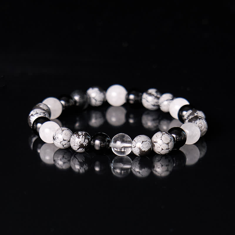 Olivenorma Obsidian Clear Crystal Snowflake Obsidian Beads Bracelet - image 4