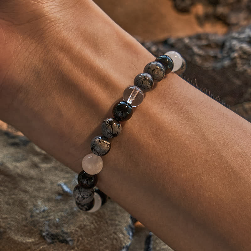 Olivenorma Obsidian Clear Crystal Snowflake Obsidian Beads Bracelet - image 1