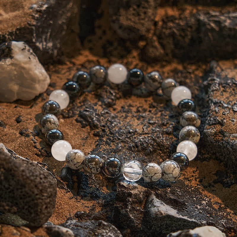 Olivenorma Obsidian Clear Crystal Snowflake Obsidian Beads Bracelet - image 3