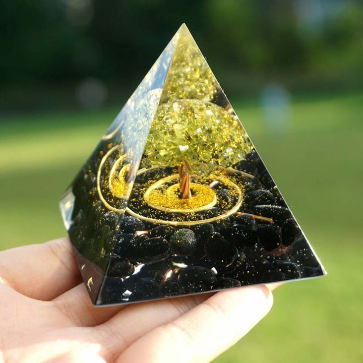 Olivenorma Peridot With Obsidian Tree Of Life Reiki Orgone Pyramid - 10*10cm - YES PLEASE $8 - image 0