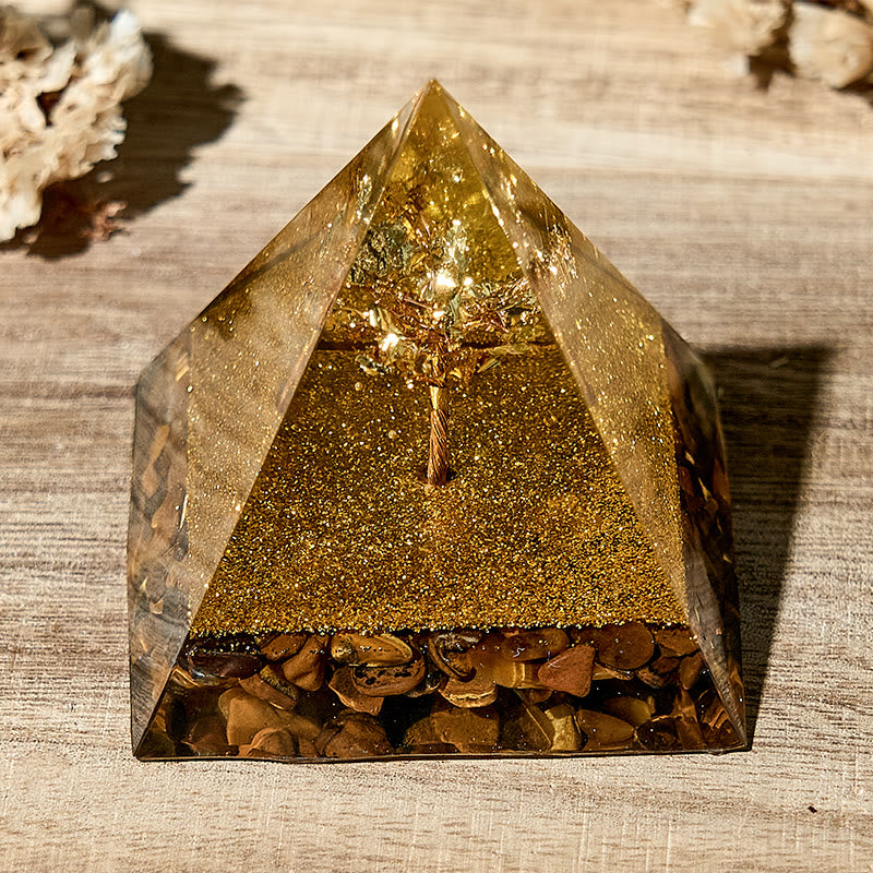 Olivenorma Natural Tiger-Eye Healing Energy Orgone Pyramid - image 1