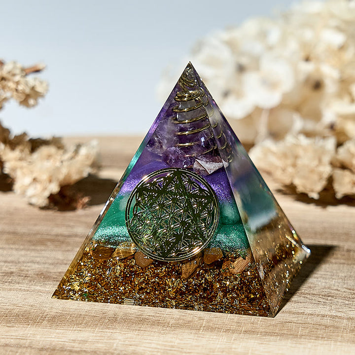 Olivenorma Handmade Flower of Life Gemstone Orgone Pyramid - Natural Stone - image 0