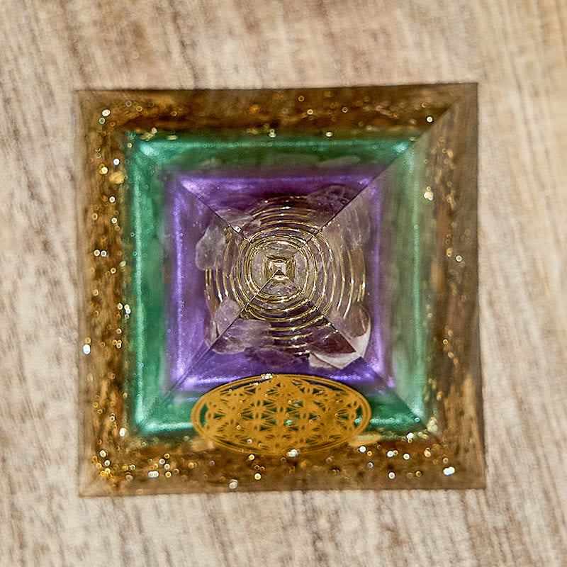 Olivenorma Handmade Flower of Life Gemstone Orgone Pyramid - image 3