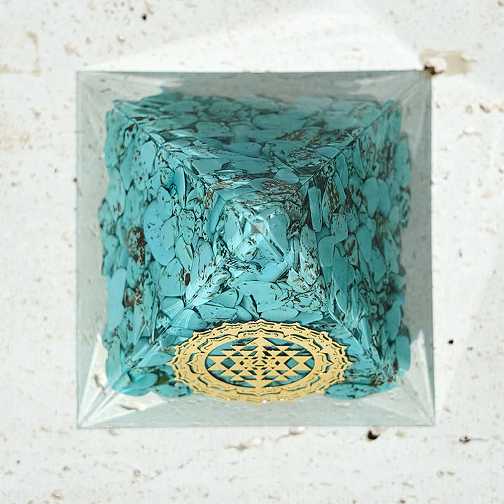 Olivenorma Flower of Life Turquoise Optimism Orgone Pyramid - image 3