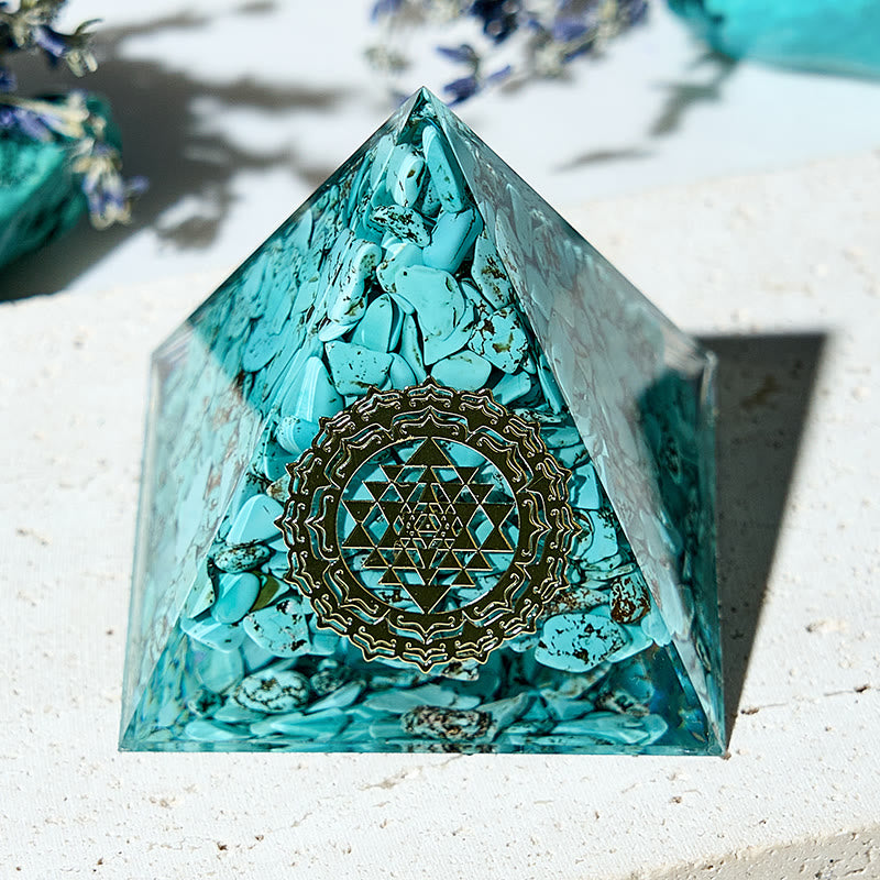 Olivenorma Flower of Life Turquoise Optimism Orgone Pyramid - image 1