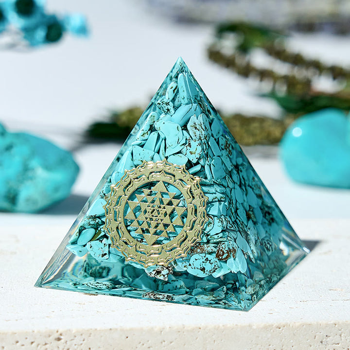 Olivenorma Flower of Life Turquoise Optimism Orgone Pyramid - Turquoise - image 0