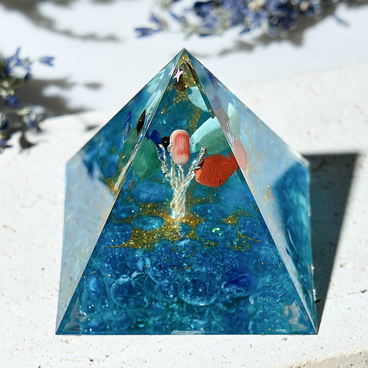 Olivenorma Tree of Life Aquamarine Chakra Energy Orgone Pyramid - image 1