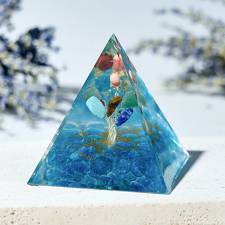 Olivenorma Tree of Life Aquamarine Chakra Energy Orgone Pyramid - Natural Stone - image 0