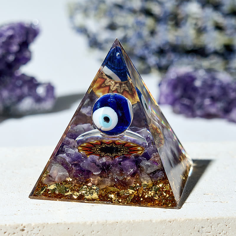 Olivenorma Amethyst Evil Eye Handmade Crystal Orgone Pyramid - Amethyst - image 0