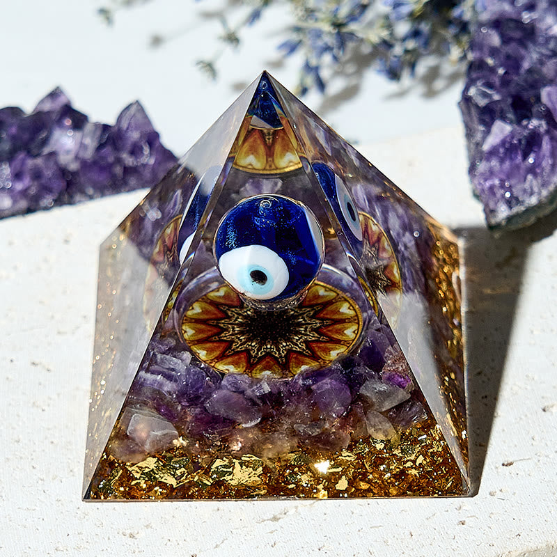 Olivenorma Amethyst Evil Eye Handmade Crystal Orgone Pyramid - image 1