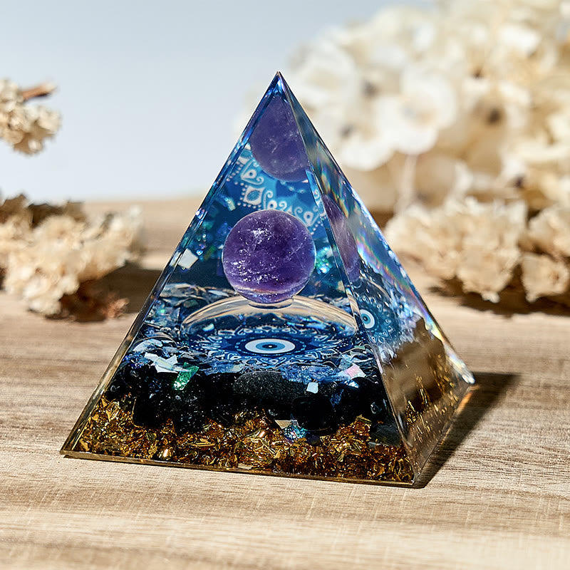 Olivenorma Evil Eye Symbol Natural Stone Healing Orgone Pyramid - Natural Stone - image 0