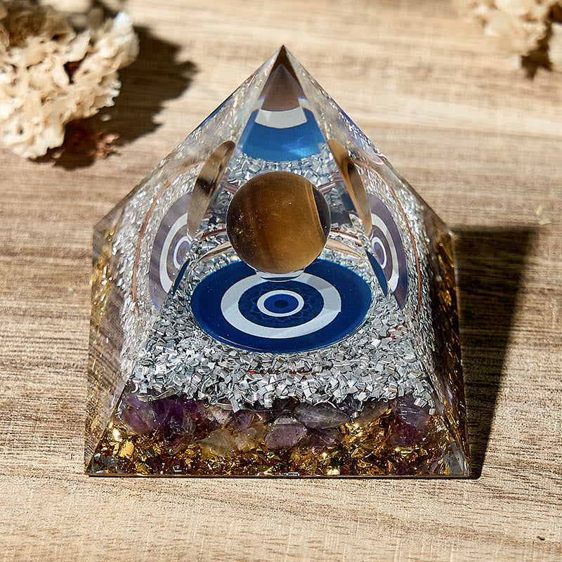 Olivenorma Evil Eye Symbol Natural Amethyst Orgone Pyramid - image 1
