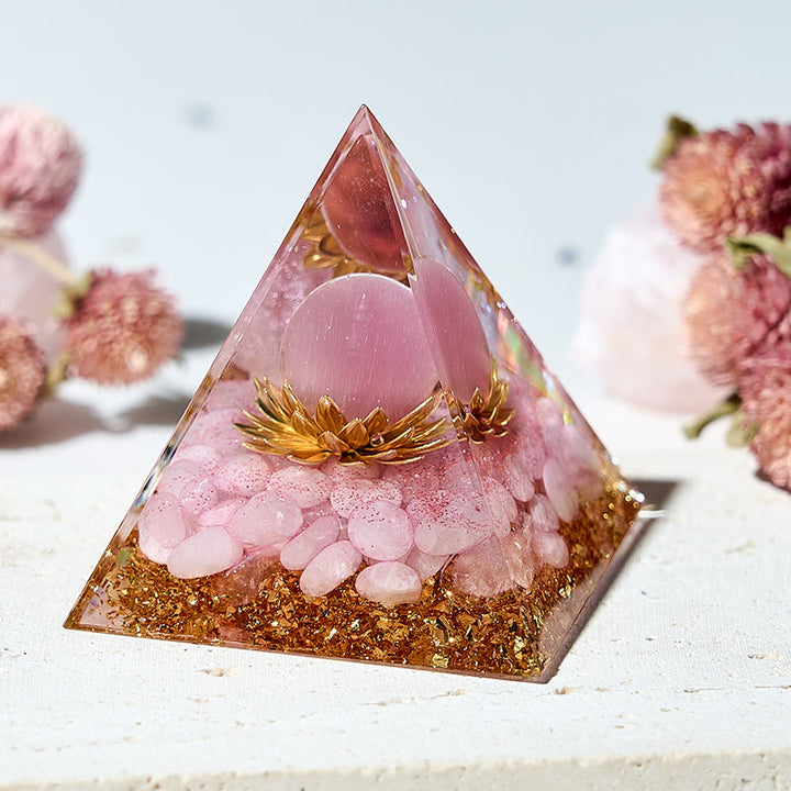 Olivenorma Rose Quartz Lotus Healing Orgone Pyramid - 6*6cm - YES PLEASE - image 0