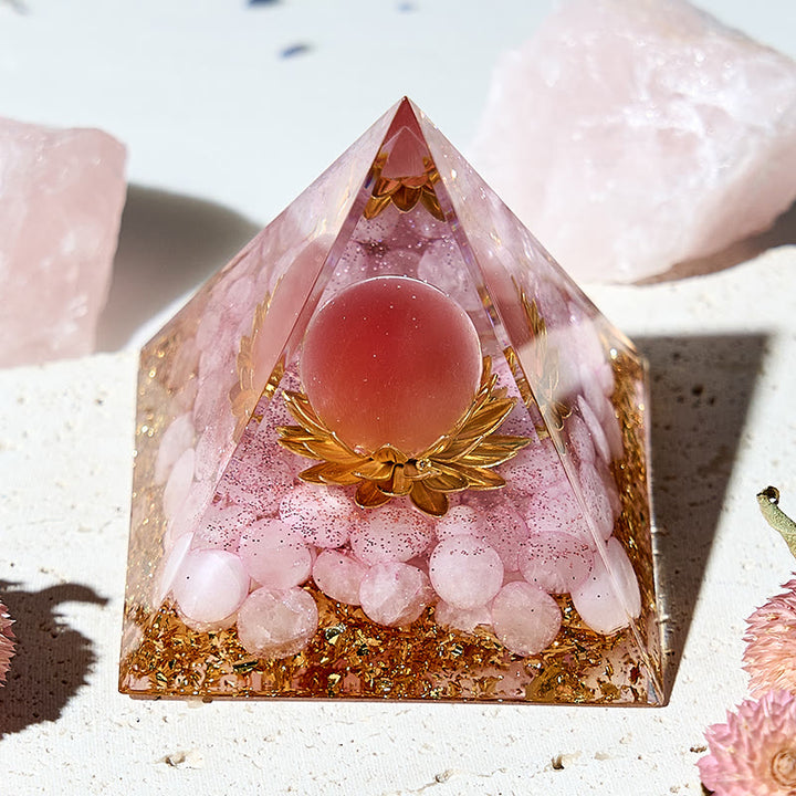 Olivenorma Rose Quartz Lotus Healing Orgone Pyramid - image 1