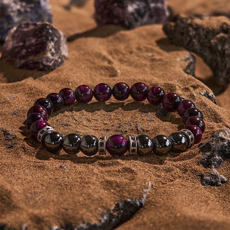 Olivenorma Natural Hematite Pink Tiger Eye Beads Bracelet - Hematite & Pink Tiger Eye - image 0