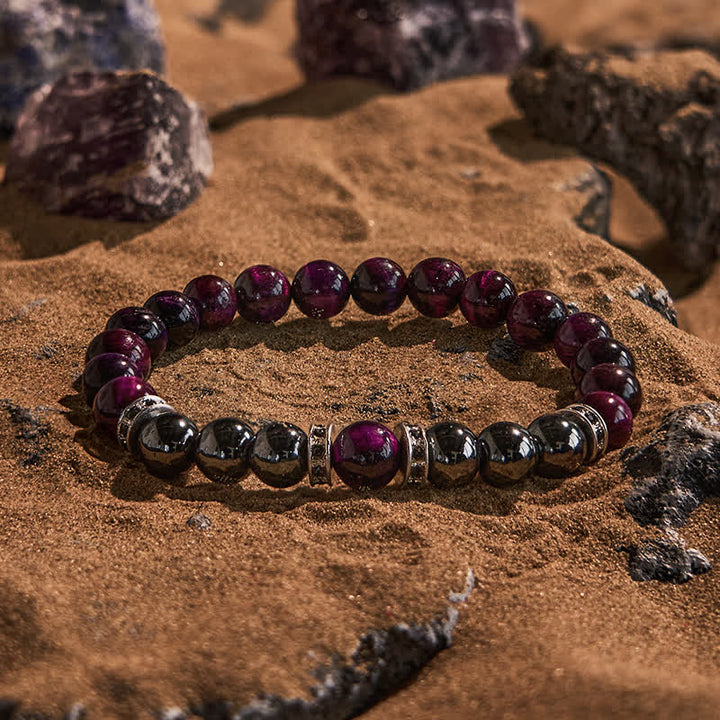 Olivenorma Natural Hematite Pink Tiger Eye Beads Bracelet - Hematite & Pink Tiger Eye - image 0