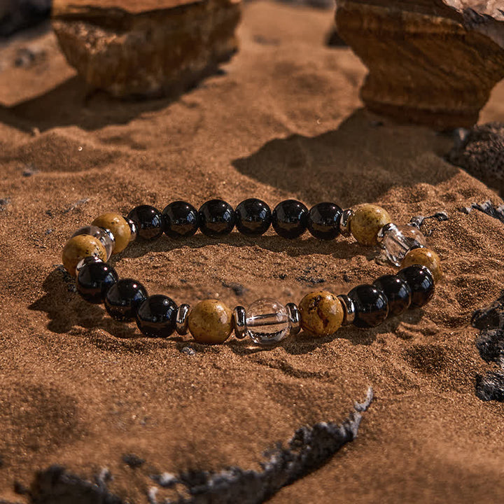 Olivenorma Obsidian Clear Crystal Picture Jasper Beads Bracelet - Natural Stone - image 0