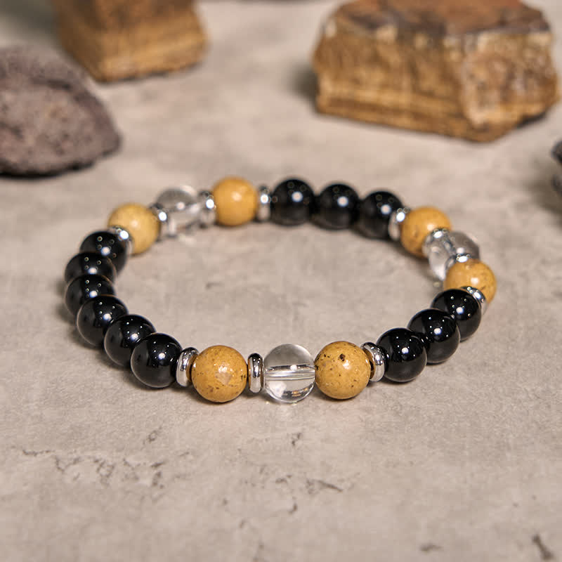 Olivenorma Obsidian Clear Crystal Picture Jasper Beads Bracelet - image 4