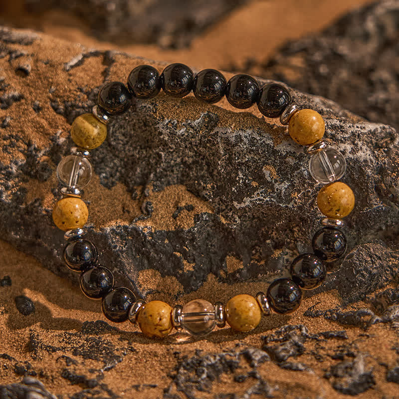 Olivenorma Obsidian Clear Crystal Picture Jasper Beads Bracelet - image 2