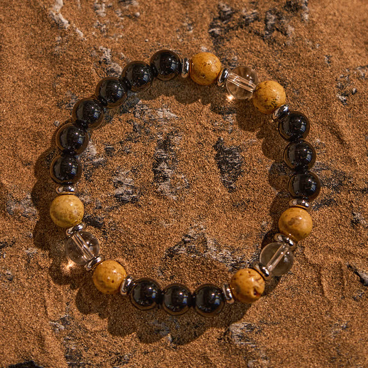 Olivenorma Obsidian Clear Crystal Picture Jasper Beads Bracelet - image 3