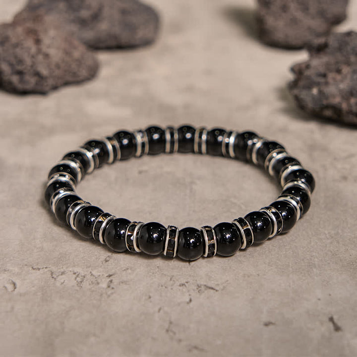 Olivenorma Natural Black Onyx White Zircon Beaded Bracelet - image 4