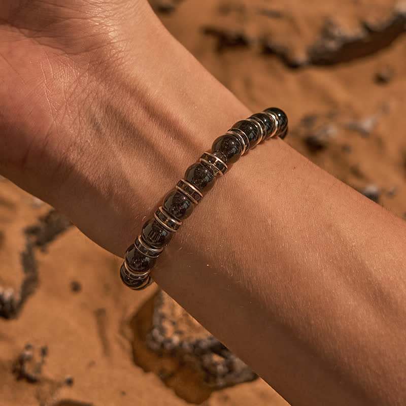 Olivenorma Natural Black Onyx White Zircon Beaded Bracelet - image 1