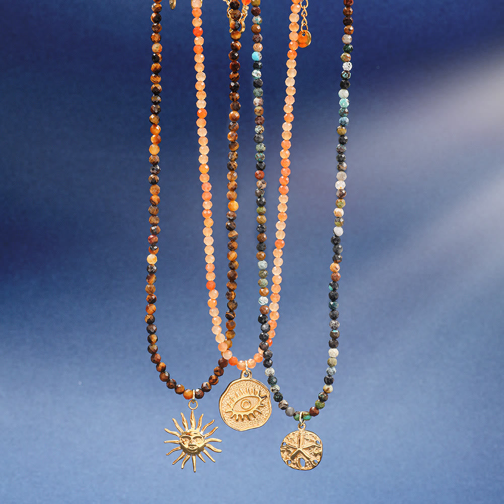 Olivenorma Boho Sun Moon Star Gemstone Beaded Necklace - image 0