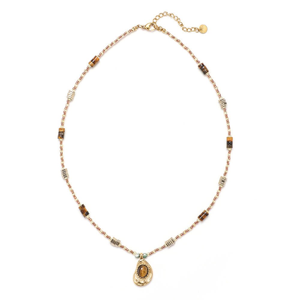 Olivenorma Natural Tiger Eye Stone Charm Beaded Necklace  - image 3