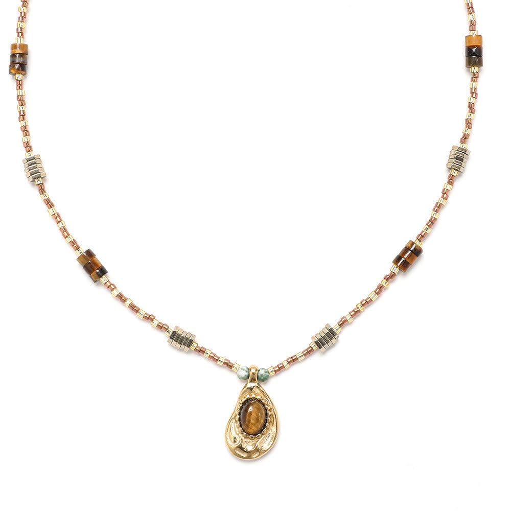 Olivenorma Natural Tiger Eye Stone Charm Beaded Necklace  - image 2