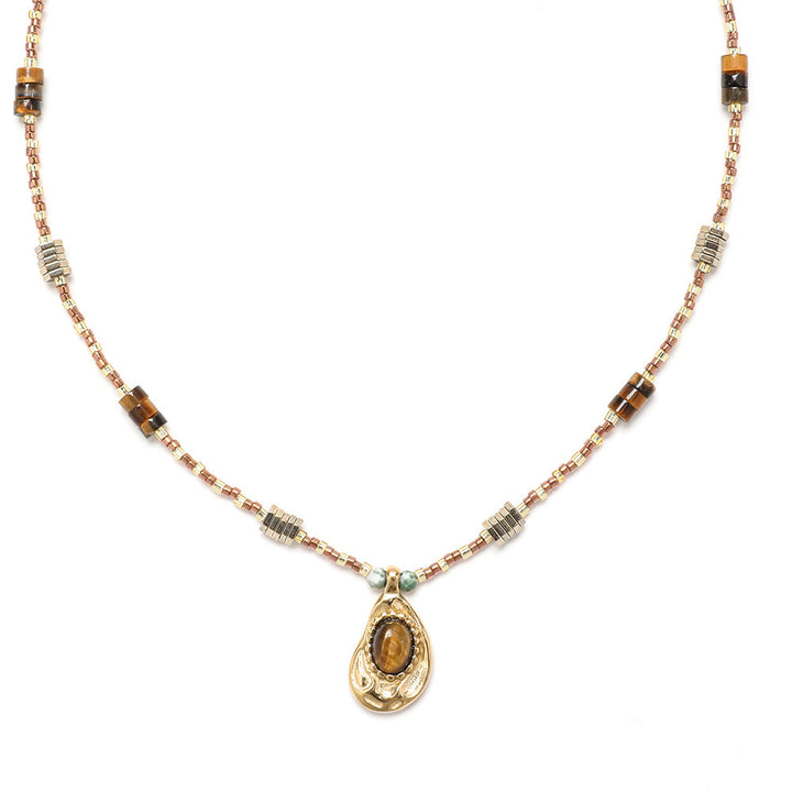 Olivenorma Natural Tiger Eye Stone Charm Beaded Necklace  - image 2
