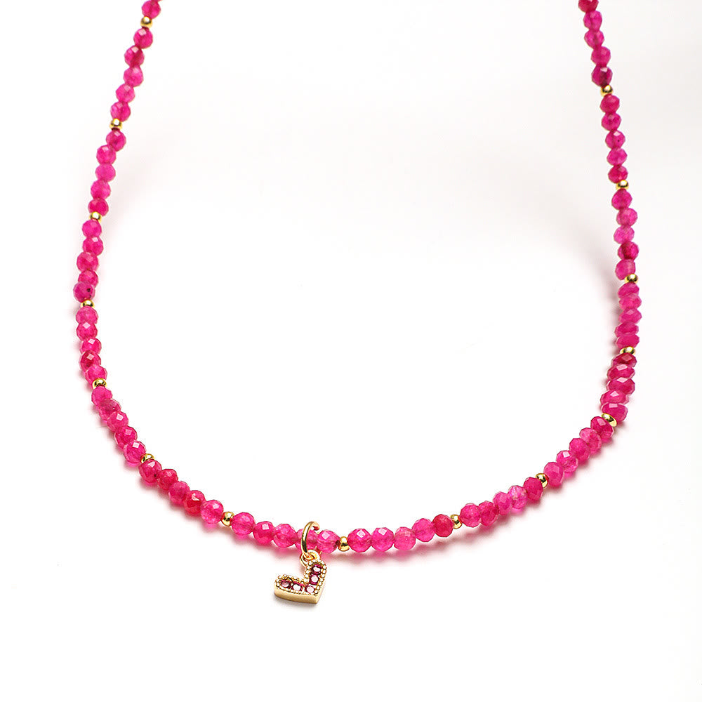 Olivenorma Pink Natural Gemstone Heart Charm Beaded Necklace - image 2
